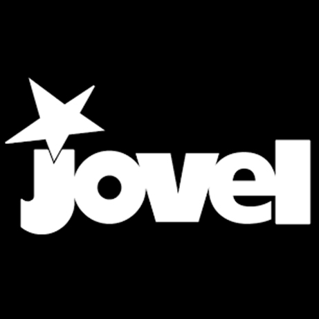 Logo von "jovel" in weißer Schrift auf schwarzem Hintergrund, mit einem auffälligen, oberen Punkt, der wie ein Stern aussieht.