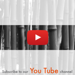 Ein grafisches Bild mit einem Hintergrund aus Bambusstämmen und einem roten Play-Button, der auf das Abonnieren eines YouTube-Kanals hinweist. Der Text „Subscribe to our You Tube channel“ ist in orangefarbenen Buchstaben am unteren Rand platziert.